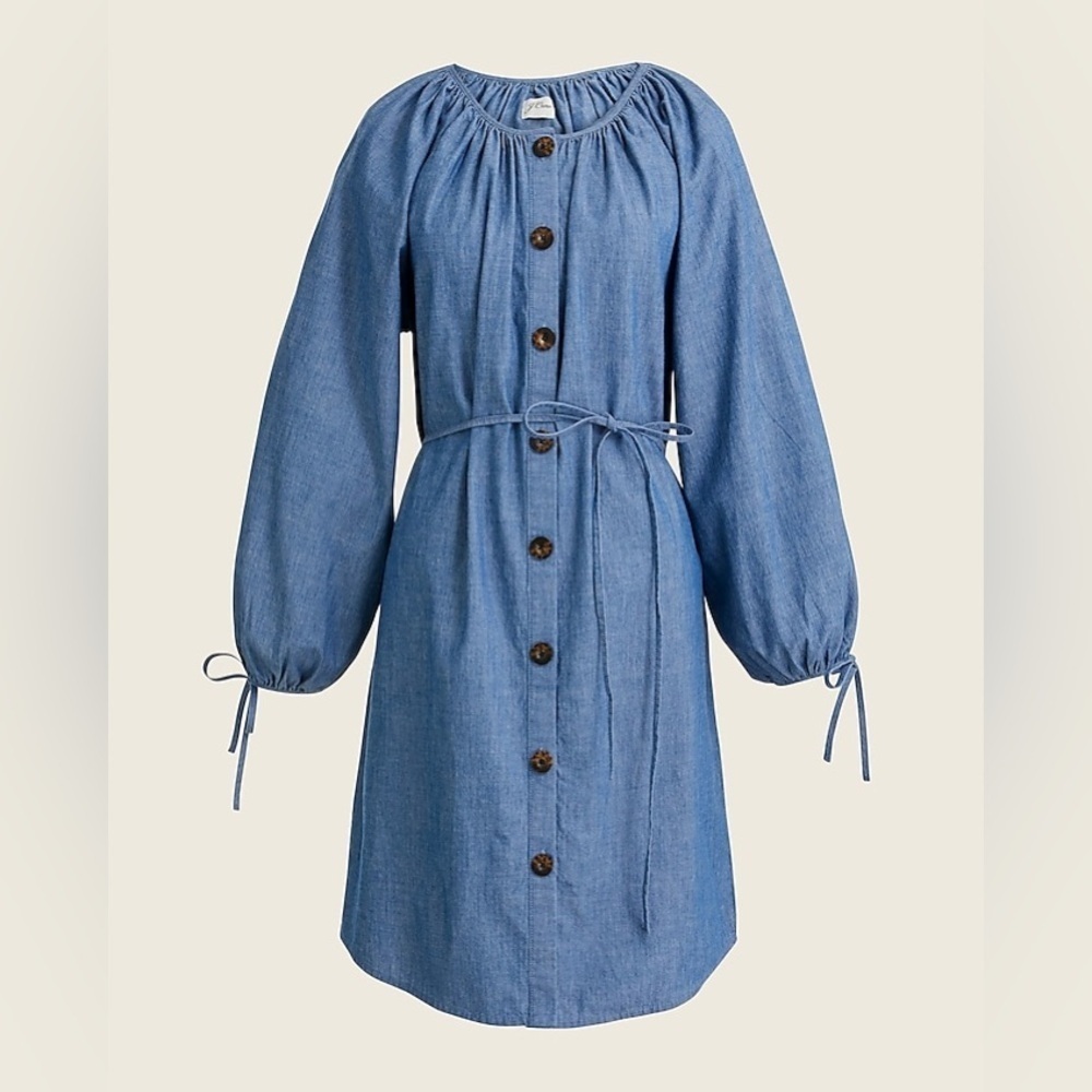 J Crew Tie-Sleeve Button-Front Dress In Chambray Bg450